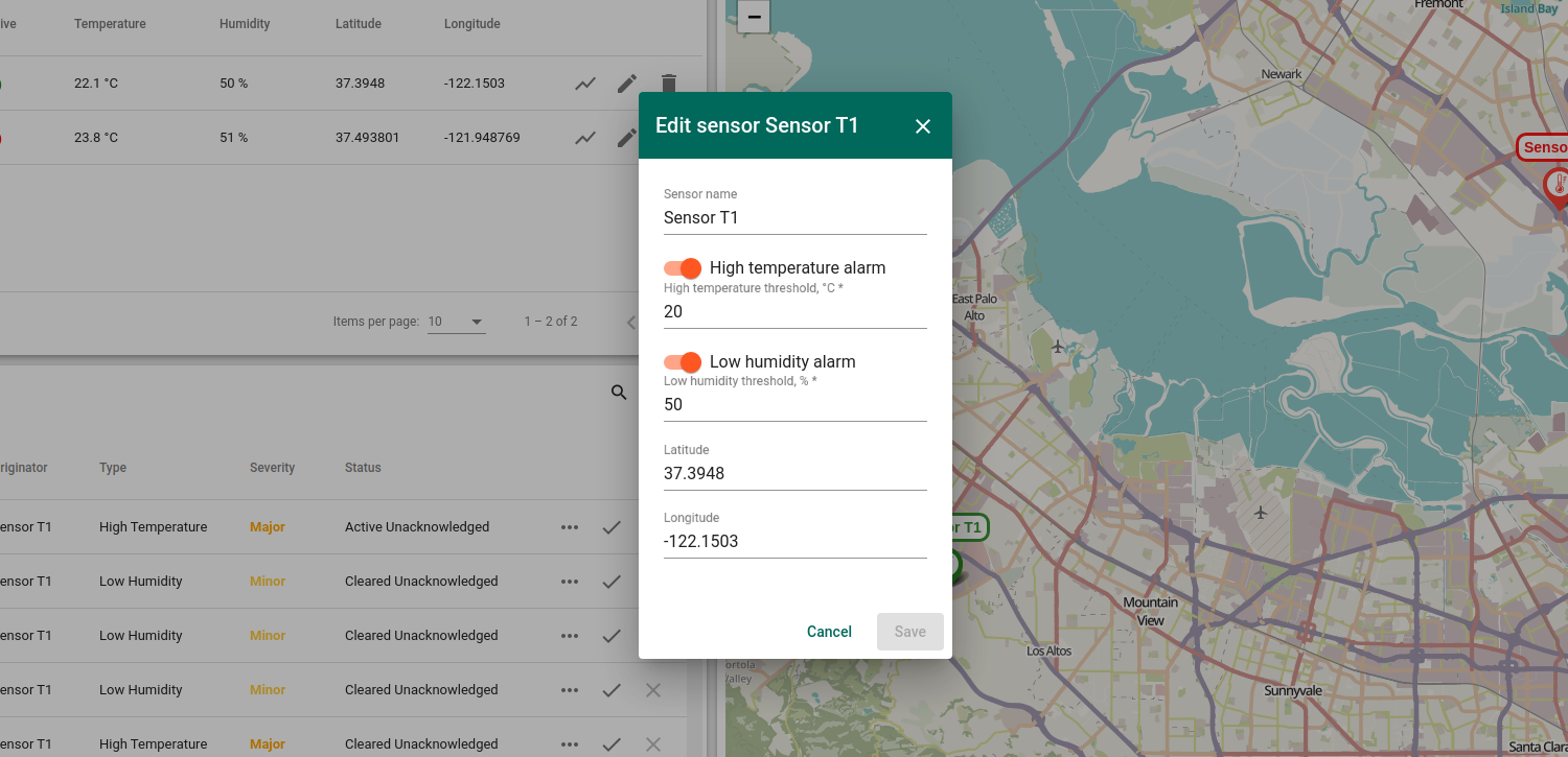 Temperature and Humidity Sensors Dashboard